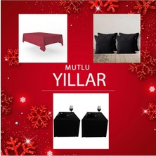 Goccia Home Yılbaşına Özel Şık ve Kaliteli Masa Örtüsü,2li Runner ve 4'lü Kırlent Kılıfı Takımı Siyah ve Kırmızı Siyah-Kırmızı
