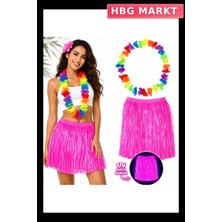 HBG Markt Neon Pembe Hawaii Etek 40 cm ve Renkli Kolye Parti Aksesuarı