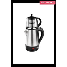 HBG Markt Cam Demlikli Elektrikli Çelik Çaycı Seti 1600W 1.7lt 0.7lt STM-5836