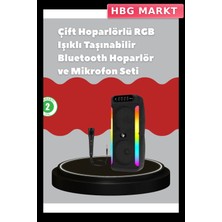 HBG Markt Mey Ithalat® Çift 4 Inç Hoparlörlü Rgb Işıklı Bluetooth Ses Sistemi