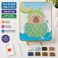 İğne İzi 5d Elmas Taş Işleme Tablo Seti Kapibara Desenli 20X25 cm Ahşap Metal Çerçeveli Elmas Mozaik Hobi Seti Capybara