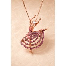 Bereka Jewelry 925 Ayar Gümüş Rose Gold Kaplama Pembe Dansçı Kolye - Midnight Dancer