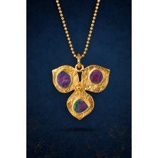 Bereka Jewelry 925 Ayar Gümüş 18K Altın Kaplama Doğal Ruby Zoisite Taşlı El Işçiliği Kolye - Wild Bloom