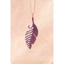 Bereka Jewelry 925 Ayar Gümüş Rose Gold Kaplama Pembe Tüy Kolye - Night Plume