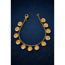 Bereka Jewelry 925 Ayar Gümüş 18K Altın Kaplama El Işçiliği Dövme Disk Bileklik - Solar Coin