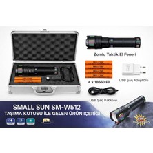 Small Sun SM-W512 Zomlu Taktik El Feneri 60W 6000 Lümen – Taşıma Çantalı Set (4x 18650 Pil Dahil)