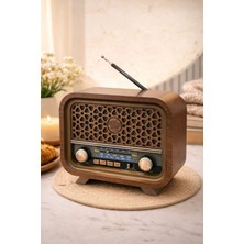 RT-736 USB Am-Sw-Fm Bluetooth Tamamen Ahşap Şarjlı Nostalji Radyo
