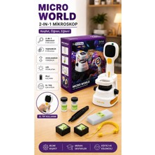 Micro World 2’si 1 Arada Çocuk Mikroskop Seti El Tipi ve Masaüstü LED Işıklı Stem Eğitim Mikroskobu 6+ Yaş