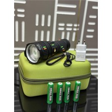 T707 60W 6000 Lümen Zoomlu El Feneri Seti – 4 Adet Şarjlı Pil + Taşıma Çantası + USB Şarj Adaptörü