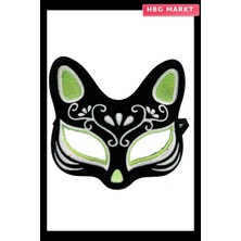 HBG Markt Siyah Renk Süet Kaplama Üzeri Gümüş Yeşil Simli Kedi Maskesi 17X14 cm