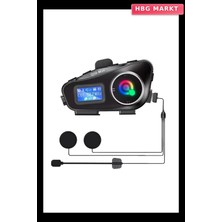 HBG Markt Q58 Motosiklet Kaskı Için Bluetooth Kulaklık, LCD Ekran, Sd Kart, Fener, Su