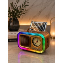 Everton RT-711 Nostaljik Bluetooth Radyo | Güneş Panelli Rgb Işıklı Usb/tf Destekli Şarjlı Müzik Çalar