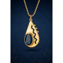 Bereka Jewelry 925 Ayar Gümüş 18K Altın Kaplama Doğal Kyanit Taşlı El Işçiliği Kolye - Midnight Tide