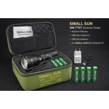 Small Sun T707 60W 6000 Lümen Zoomlu El Feneri Seti – 4 Adet Şarjlı Pil + Taşıma Çantası + USB Şarj Adaptörü