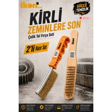 Ikon Tools 2’li Çelik Tel Fırça Seti – Pas ve Kir Temizleme, Yüzey Hazırlama Fırçası