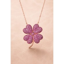 Bereka Jewelry 925 Ayar Gümüş Rose Gold Kaplama Pembe Yonca Kolye - Velvet Clover