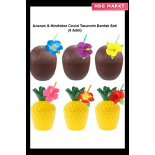 HBG Markt Ananas ve Hindistan Cevizi Desenli 6'lı Pipetli Bardak Seti
