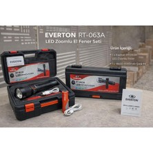 Everton RT-063A LED Zoomlu El Feneri Seti – 18650 9000MAH Şarjlı Pil – Sert Taşıma Kutulu
