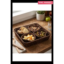 HBG Markt 5 Parça 4 Kalp Formlu Plastik Rattan Sunum ve Kahvaltı Seti