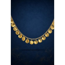 Bereka Jewelry 925 Ayar Gümüş 18K Altın Kaplama El Işçiliği Dövme Disk Kolye - Solar Coin