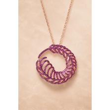 Bereka Jewelry 925 Ayar Gümüş Rose Gold Kaplama Pembe Tüy Formlu Çelenk Kolye - Feather Halo