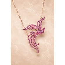 Bereka Jewelry 925 Ayar Gümüş Rose Gold Kaplama Pembe Anka Kuşu Kolye - Crimson Phoenix