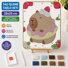 İğne İzi 5d Elmas Taş Işleme Tablo Seti Kapibara Desenli 20X25 cm Ahşap Metal Çerçeveli Elmas Mozaik Hobi Seti Capybara