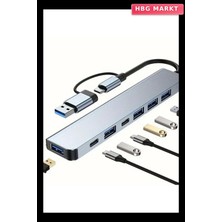 HBG Markt 8 In 1 USB Çevirici Notebook MacBook Type-C Uyumlu Görüntü Aktarıcı Hub