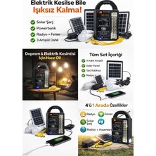 Solar Acil Durum Aydınlatma Seti 3 Ampüllü Radyo, Powerbank, Fener Deprem Elektrik Kesintisi Çözümü