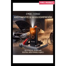 HBG Markt Akü Takviye Cihazı ve Lastik Şişirme Pompası – Powerbank Özellikli, Dijital Ekranlı Sos Fenerli Taşınabilir Kompresör (5647)