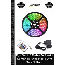 Carlburn Özel Üretim Iç Dış Mekan Silikonlu Rgb Şerit 5 Metre 16 Renkli Kumandalı Adaptörlü Çift Taraflı Bant