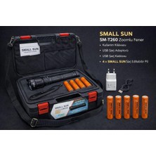 Small Sun T260 60W 6000 Lümen Profesyonel Zoomlu El Feneri Seti – Çantalı – 4x 18650 4800MAH Şarjlı Pil