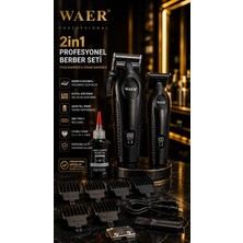 Waer Professional 2’si 1 Arada Şarjlı Profesyonel Berber Seti Saç Sakal Tıraş Makinesi & Detay Düzeltme Makinesi LED Göstergeli Type-C Şarjlı