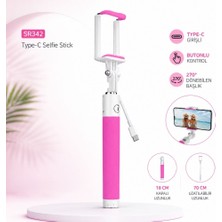 Winex SR342 Katlanabilir Type-C Selfie Girişli Stick Çubuğu Pembe