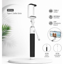 Winex SR342 Katlanabilir Type-C Girişli Selfie Stick Çubuğu Siyah