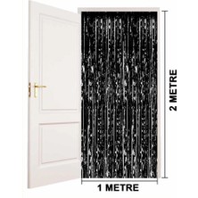 HBG Markt Mey Ithalat® Siyah Renk Ekstra Metalize Parlak Saçaklı Arka Fon Perde Ithal  1x2 Metre