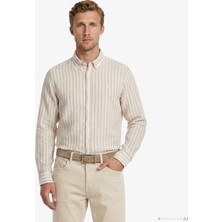 Nautica Erkek Bej Regular Fit Çizgili Keten Gömlek W65451T.2PY