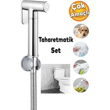 Moontime Alaçatı Taharet Musluğu Plastik Duş Fıskiyesi Taharetmatik Tabancalı Bas Çek Spiralli Mafsal Hortum Elduşu