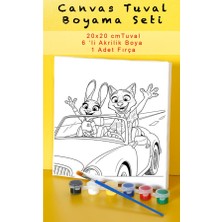 Sepetly Çocuklar Için Tuval Boyama Seti 20X20 cm - 6 Renk Boya ve Fırçalı Akrilik Boyama (Çoklu Desen Seçenekli)