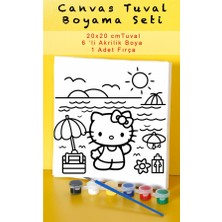 Sepetly Çocuklar Için Tuval Boyama Seti 20X20 cm - 6 Renk Boya ve Fırçalı Akrilik Boyama (Çoklu Desen Seçenekli)