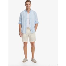 Nautica Erkek Krem Regular Fit Çizgili Keten Şort B65104T.1MA