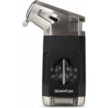 Quantum Tek Torch Pürmüz Siyah Gümüş V Kesicili Metal Puro Çakmağı TR9982