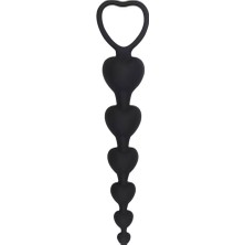 Belirtilmemiş Backpart Kalp Şeklinde Boncuklu Silikon Pürüzsüz Yüzey 5 Boğumlu Anal Tıkaç (Plug) - Siyah