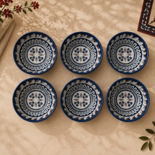 Sarkap Home 10 cm Çap, 3.2 cm Yükseklik 6'lı Mavi Ebru Desenli Dondurmalık ve Çerezlik