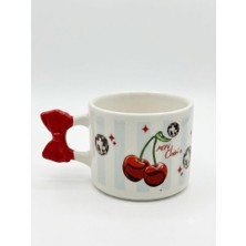 Palto Tasarım Mon Cherix Sarmal Tasarımlı El Yapımı Krem Parlak Kurdele Kulp Kupa - El Işçiliği Hediyelik Kupa Bardak Mug