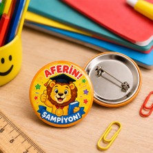 Hediye Panayırı 2 0 Adet Aferin Şampiyon Başarı Rozeti - 44 mm Iğneli Öğrenci Rozeti
