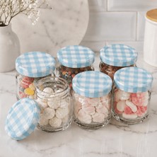 Sarkap Home 6'lı 40 ml Mavi Ekose Kapaklı Kavanoz Seti