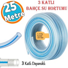 Asitan 25 Metre Örgülü Şeffaf Bahçe Hortumu Dayanıklı 3 Katlı Sağlam Çeşme Su Sulama Yıkama Hor