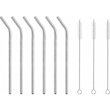 Asitan 6'li Krom Paslanmaz Metal Pipet Seti – 3 Adet Pipet Temizleme Fırçası Hediyeli, Çevre Dostu Me
