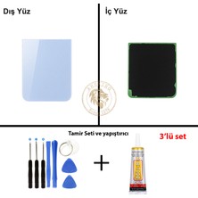 Arsking Samsung Galaxy Z Flip 5 Mavi Renk Arka Kapak + Tamir Seti + B7000 Yapıştırıcı Arka Cam Batarya Kapağı Pil Kapağı Lazer Kesim Back Cover Galaxy Z Flip 5 Uyumlu